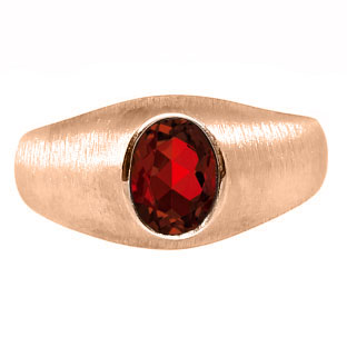 Rose Gold Pinky Ring For Men Oval-Cut Garnet Gemstone