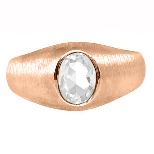 Rose Gold Pinky Ring For Men Oval-Cut White Topaz Gemstone