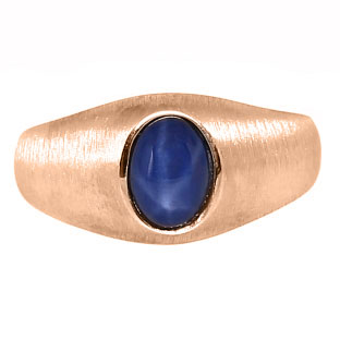Rose Gold Pinky Ring For Men Oval-Cut Blue Star Sapphire Gemstone