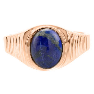 Men's Oval-Cut Blue Lapis Gemstone Simple Rose Gold Ring