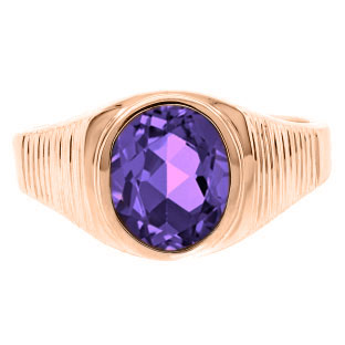 Men's Oval-Cut Amethyst Gemstone Simple Rose Gold Ring