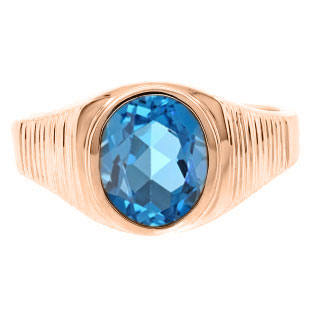 Men's Oval-Cut Blue Topaz Gemstone Simple Rose Gold Ring
