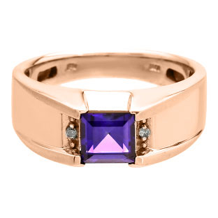 Diamond and Square Amethyst Men's Rose Gold Ring