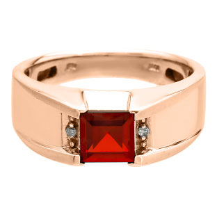 Diamond and Square Ruby Men's Rose Gold Ring