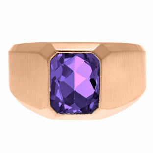 Emerald-Cut Amethyst Gemstone Custom Ring For Men In Rose Gold
