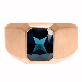 Emerald-Cut London Blue Topaz Gemstone Custom Ring For Men In Rose Gold