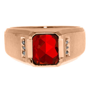 Diamond and Emerald Cut Ruby Gemstone Men's Ring In Rose Gold