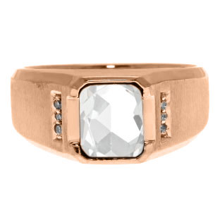 Diamond and Emerald Cut White Topaz Gemstone Men's Ring In Rose Gold