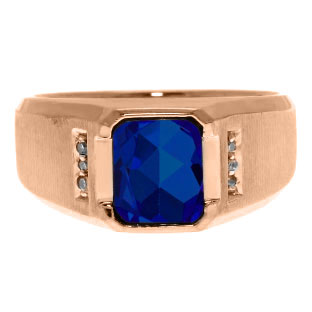 Diamond and Emerald Cut Sapphire Gemstone Men's Ring In Rose Gold
