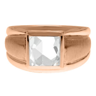 Rose Gold Men's Square White Topaz Ring
