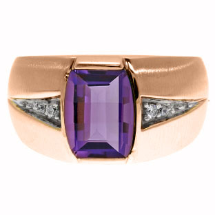 Custom Made Men's Barrel Cut Amethyst Gemstone Diamond Ring In Rose Gold