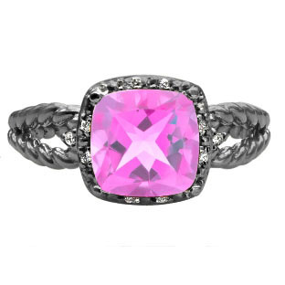 Cushion Pink Sapphire Black Rhodium Plated White Gold Diamond Braided Ring