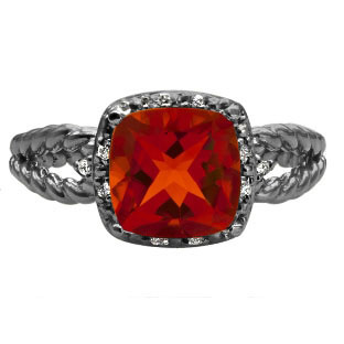 Cushion Ruby Gemstone Black Rhodium Plated White Gold Diamond Braided Ring