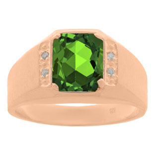 Diamond and Rose Gold Men's Octagon Cut Emerald Ring