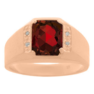 Diamond and Rose Gold Men's Octagon Cut Garnet Ring