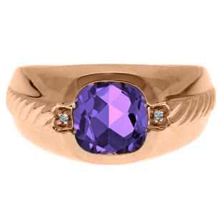 Men's Amethyst and Diamond Accent Ring In Rose Gold