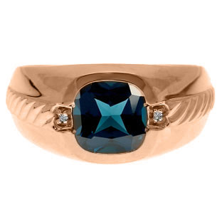 Men's London Blue Topaz and Diamond Accent Ring In Rose Gold