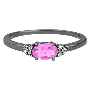 Petite Oval Cut Pink Sapphire Gemstone Diamond Black Rhodium Plated White Gold R