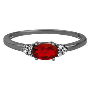 Petite Oval Cut Ruby Gemstone Diamond Black Rhodium Plated White Gold Ring