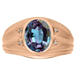 Oval Cut Alexandrite Birthstone Diamond Men's Ring In Rose Gold By Gemologica