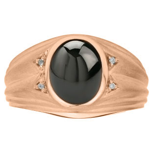 Oval Cut Black Star Sapphire Birthstone Diamond Men's Ring In Rose Gold