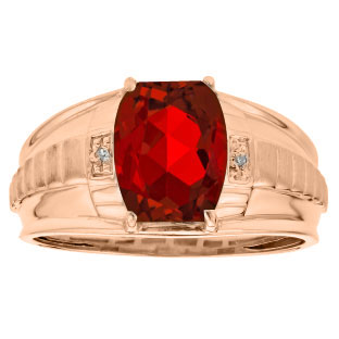 Cushion Cut Ruby Gemstone Diamond Men's Ring In Rose Gold