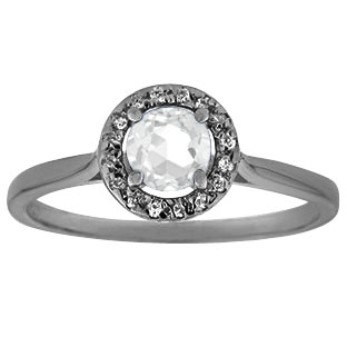 Halo Jewelry - White Topaz Diamond Halo Ring In Black Rhodium Plated White Gold