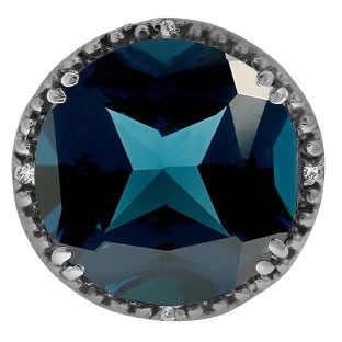 Large Round London Topaz Gemstone Diamond Ring In Black Gold