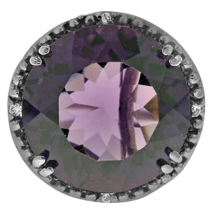 Large Round Alexandrite Gemstone Diamond Ring In Black Rhodium Plated White Gold