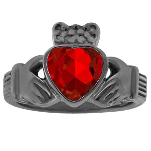 Ruby Heart Irish Claddagh Wedding Ring In Black Rhodium Plated White Gold