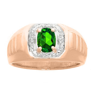 Diamond and Rose Gold Men's Green Emerald Ring
