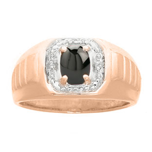 Diamond and Rose Gold Men's Black Onyx Ring