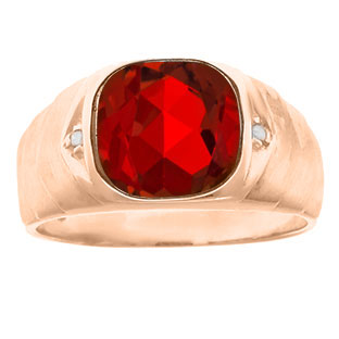 Men's Diamond Antique Cut Ruby Ring In Rose Gold
