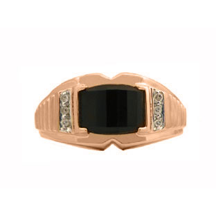 Barrel Cut Black Onyx and Diamond Ring For Men In Rose Gold