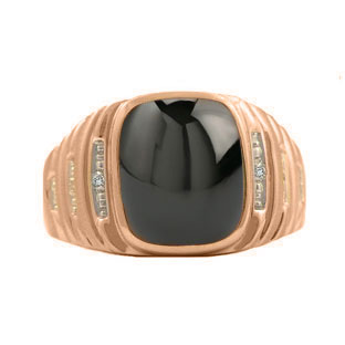 Rose Gold and Diamond Mens Black Onyx Ring