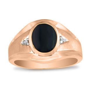 Men's Oval Black Onyx Diamond Dual Finish Rose Gold Ring