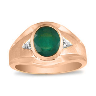 Men's Oval Emerald Diamond Dual Finish Rose Gold Ring