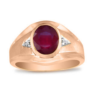 Men's Oval Ruby Diamond Dual Finish Rose Gold Ring