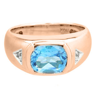 Men's Antique Cushion Cut Blue Topaz Diamond Rose Gold Ring