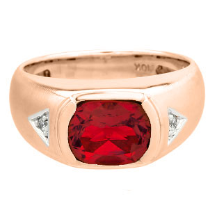 Men's Antique Cushion Cut Ruby Diamond Rose Gold Ring