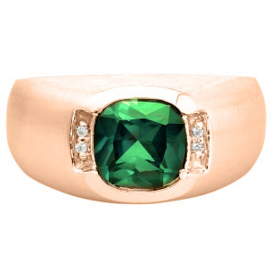 Men's Rose Gold Antique Cushion Cut Emerald Diamond Ring