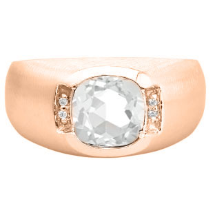 Men's Rose Gold Antique Cushion Cut White Topaz Diamond Ring