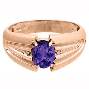 Men's Oval Cut Amethyst Stone Diamond Rose Gold Ring