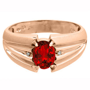 Men's Oval Cut Ruby Stone Diamond Rose Gold Ring