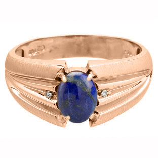 Men's Oval Cut Lapis Stone Diamond Rose Gold Ring