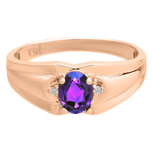 Men's Rose Gold Diamond Oval Cut Amethyst Stone Ring
