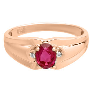 Men's Rose Gold Diamond Oval Cut Ruby Stone Ring
