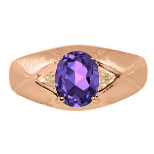Mens Jewelry - Men's Rose Gold Ring With Amethyst Stone and Diamonds