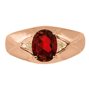 Mens Jewelry - Men's Rose Gold Ring With Garnet Stone and Diamonds