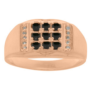 Men's Diamond and Rose Gold Black Onyx Ring